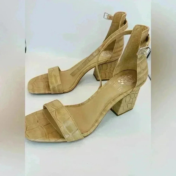 Vince Camuto Creamy Caramel Two Tone Croco Block Heels Size 8 - Picture 2 of 6